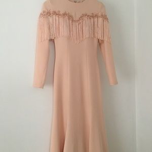 Long Sleeve Light Pink Formal Dress
